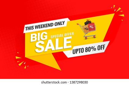 Big sale banner yellow on red background.Vector modern design