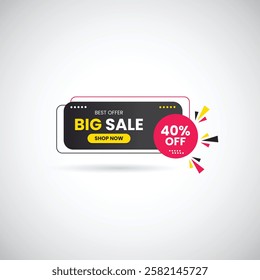 Big Sale Best Offer 40% Off Shop Now Banner Design. Sale banner template design, Big sale Best offer. end of season special offer banner. vector illustration.