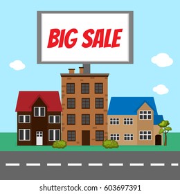 Big sale billboard in cityscape