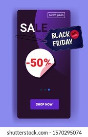 big sale black friday banner special offer promo marketing holiday shopping concept advertising campaign smartphone screen online mobile app vertical vector illustration