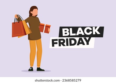Big sale or Black Friday concept. Happy students. Colored flat vector illustration isolated.