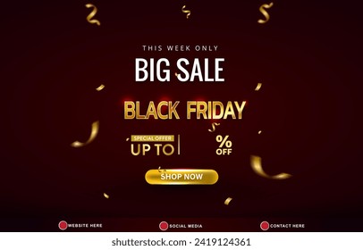 big sale black friday discount template banner with copy space for product sale with abstract gradient dark red background design 02