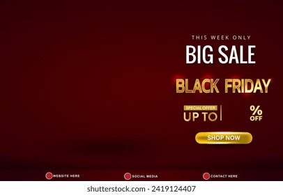 big sale black friday discount template banner with copy space for product sale with abstract gradient dark red background design 01