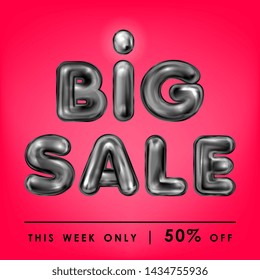 Big Sale black latex lettering on the brigh red background, flyer template