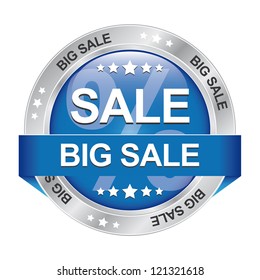 big sale blue silver button isolated background