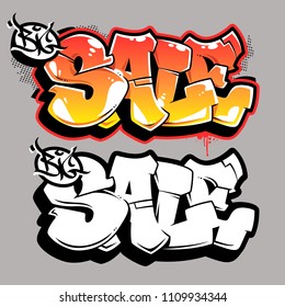 Big Sale bubble style old school graffiti lettering on grey background. Vector graffiti words Big Sale. Color and monochrome versions. 