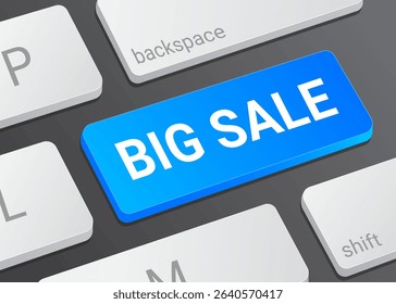 Big Sale Button on Computer Keyboard with White Text for Online Promotion Ecommerce Marketing and Shopping Interface Close Up Illustration