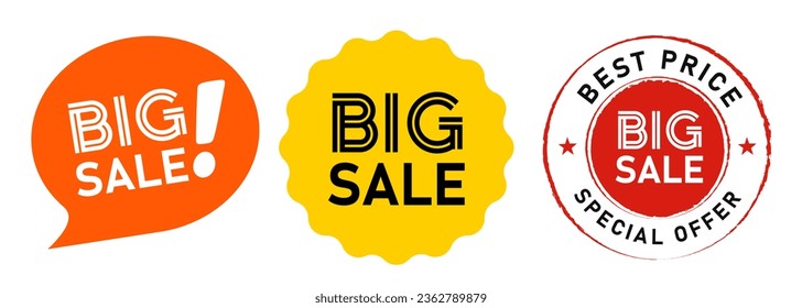 Big sale call out stamp promo sign label sticker badge yellow orange red bright color