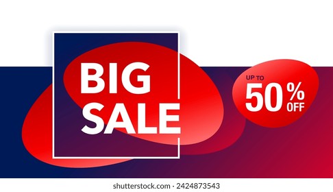 Big sale catchy banner - for bottom of flyer or banner, red and blue gradient. Limited offer with up to 50 percent off