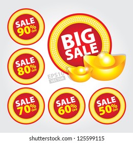Big Sale Chinese New Year Sticker and Tags with sale 50 - 90 percent text and Chinese Gold - EPS10 Vector