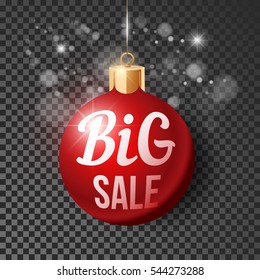 BIG SALE Christmas ball tree toy. New year offer vector illustration for market design.