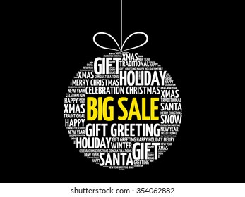 BIG SALE christmas ball word cloud, holidays lettering collage