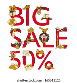 Big Sale Christmas illustration with Sale 50 percent text . BIG Sale banner.