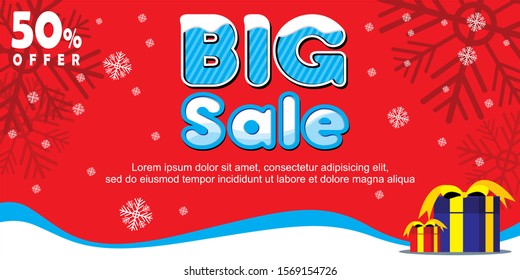 Big sale christmas style design vector with snowflake and gifts box. For template others promotional needs 