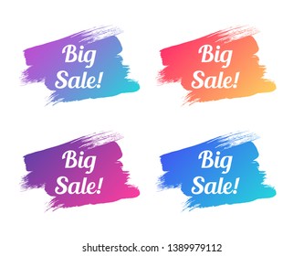 big sale color promo lettering. big sale stock vector illustrations with painted trendy gradient brush strokes for advertising labels, stickers, banners, leaflets, badges, tags, posters