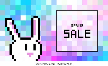 Big sale colorful banner with white rabbit on mosaic background