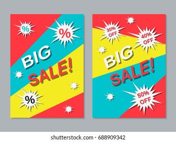 Big sale colorful two-sided flyer, booklet, brochure cover vector design template