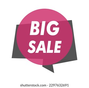 El concepto de la gran venta. Burbuja de voz con texto. Plantilla, disposición y burla. Interés, bonificaciones y promociones, descuentos. Oferta limitada especial. Dibujo vectorial plano de dibujos animados