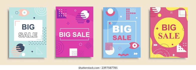 Big sale cover brochure set in flat design. Poster templates with simple geometric shapes for clearance announcement and advertising information for seasonal shopping events. Vector illustration