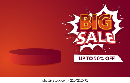 gran venta concepto creativo 3d banner promocional descuento producto podio mostrar color rojo red social media post plantilla