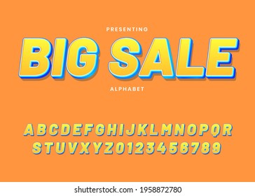 Big sale, custom font alphabet. 3d font for promotional headline, ads banner, text effect