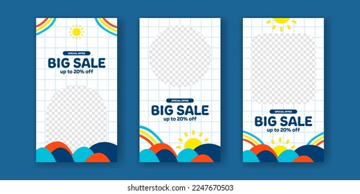 Big sale cute stories social media sale banner with memphis element for kid toddler