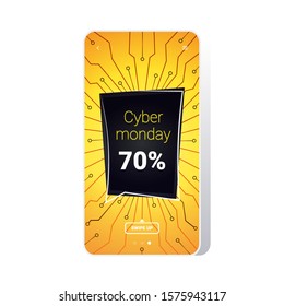 big sale cyber monday circuit board sticker special offer promo marketing holiday shopping concept smartphone screen online mobile app advertising campaign banner vector illustration