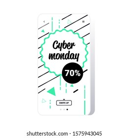 big sale cyber monday sticker special offer promo marketing holiday shopping concept smartphone screen online mobile app advertising campaign banner vector illustration