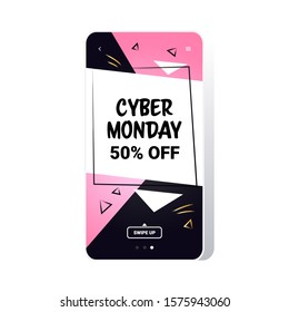 big sale cyber monday sticker special offer promo marketing holiday shopping concept smartphone screen online mobile app advertising campaign banner vector illustration