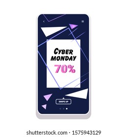 big sale cyber monday sticker special offer promo marketing holiday shopping concept smartphone screen online mobile app advertising campaign banner vector illustration