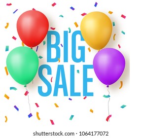 Big sale design with balloons and confetti