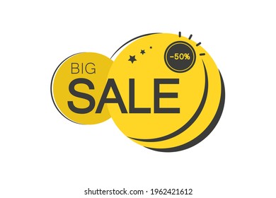 Big Sale Design of square vector banner with rounded corners on the leg for mega big sales. Yellow tag templates with special offers for purchase, strokes and elements.