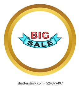 Big sale design vector icon in golden circle, cartoon style isolated on white background
