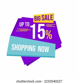 Big sale discount up to 15 percent with floating ribbon banner for promotions and offers