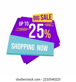 Big sale discount up to 25 percent with floating ribbon banner for promotions and offers
