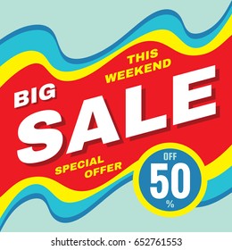 Big sale discount up to 50% - vector banner concept illustration. Advertising promotion creative layout. Graphic design element. Abstract background. 