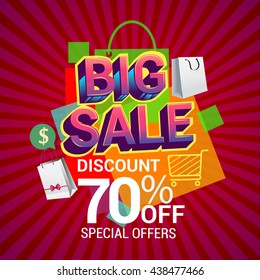 Big sale discount 70% off vector design for banner, flyer and brochure for event promotion business or department store.