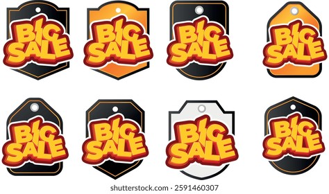 Big Sale discount badge in orange and black on a white background to be used in discount, campaign and announcement designs.