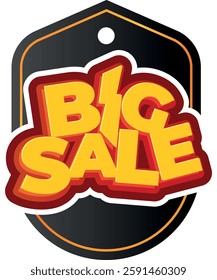 Big Sale discount badge in orange and black on a white background to be used in discount, campaign and announcement designs.