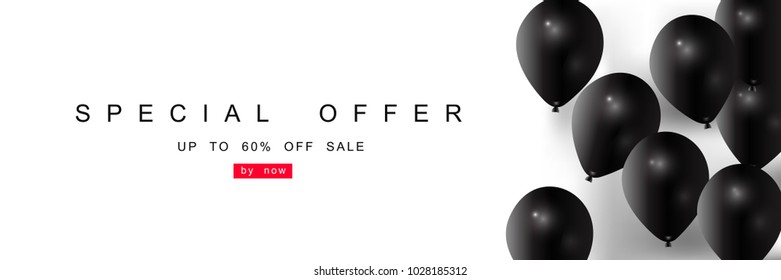 Big Sale, discount coupon with realistic black balloons, creative template, seasonal discounts, buy now