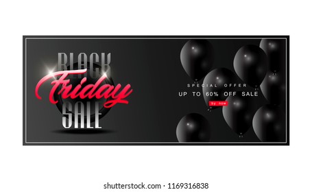 Big Sale, discount coupon with realistic black balloons, creative template, seasonal discounts, buy now