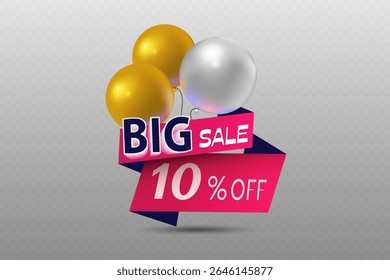Big sale and discount day, banner with beautiful balloons.