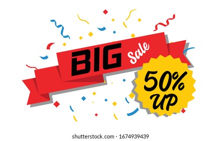 Big Sale discount icons. Special offer price signs 50 percent UP reduction symbols. Ribbon or badge symbols. Colored elements. Vector
