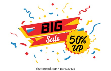 Big Sale discount icons. Special offer price signs 50 percent UP reduction symbols. Ribbon or badge symbols. Colored elements. Vector