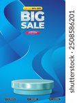 big sale discount portait template banner with blank space 3d podium for social media post product sale with abstract gradient blue background design66