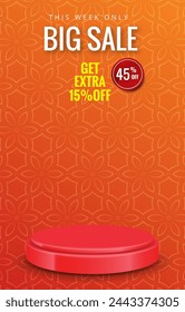 big sale discount portait template banner with 3d podium for product sale social media with abstract gradient orange background design1