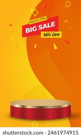 big sale discount portait template banner with blank space 3d podium for social media feed product sale with abstract gradient orange and yellow background design8