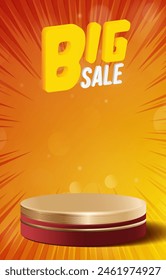 big sale discount portait template banner with blank space 3d podium for social media feed product sale with abstract gradient red and orange background design14