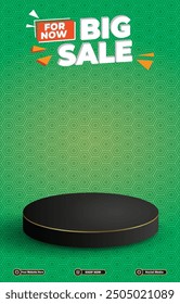 big sale discount portait template banner with blank space 3d podium for social media feed product sale with abstract gradient green background design