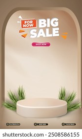 big sale discount portait template banner with blank space 3d podium for social media post product sale with abstract gradient brown background design52